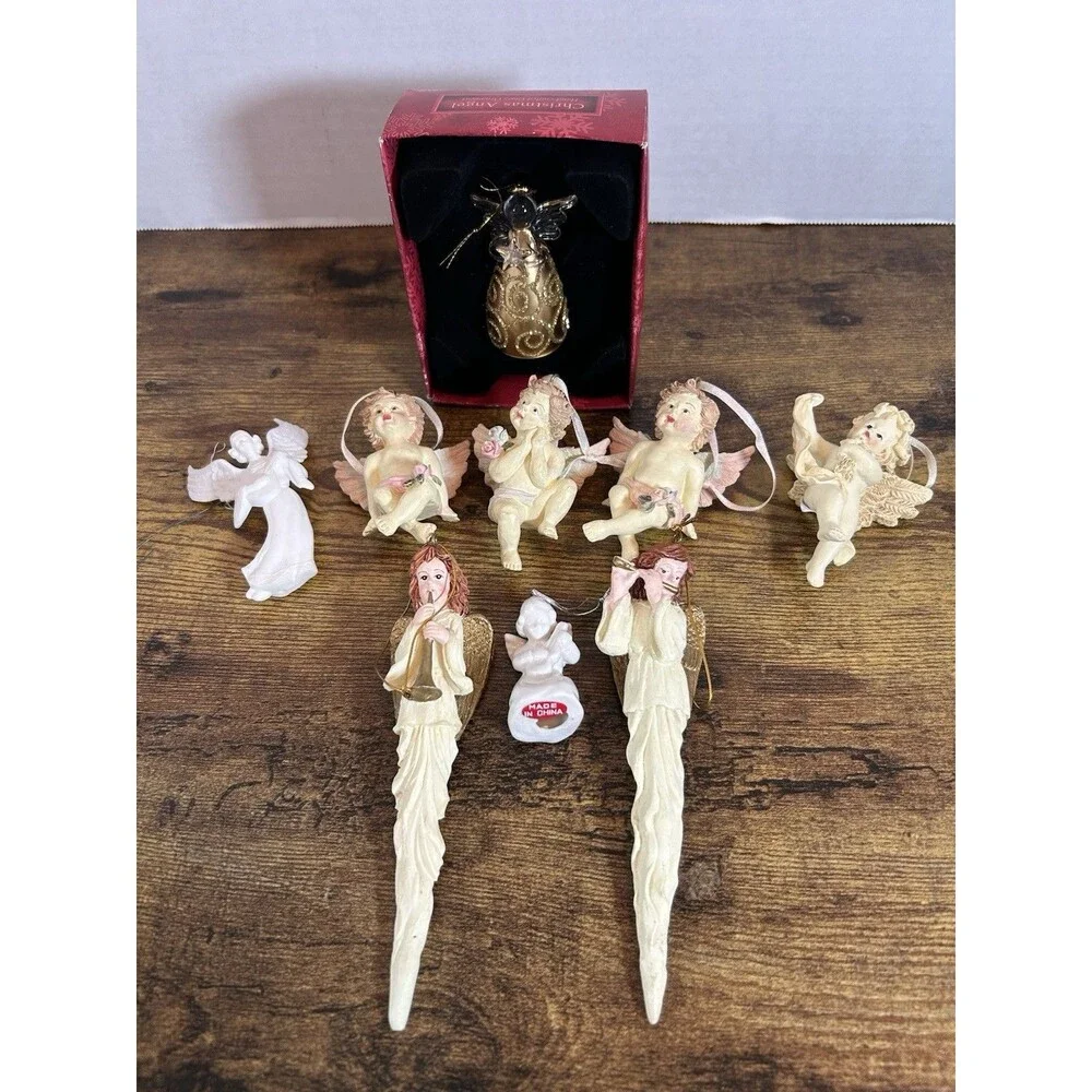 Vintage Angel Christmas Tree Ornaments Cherubs Lot Of 9 Holiday Decor Mixed Set